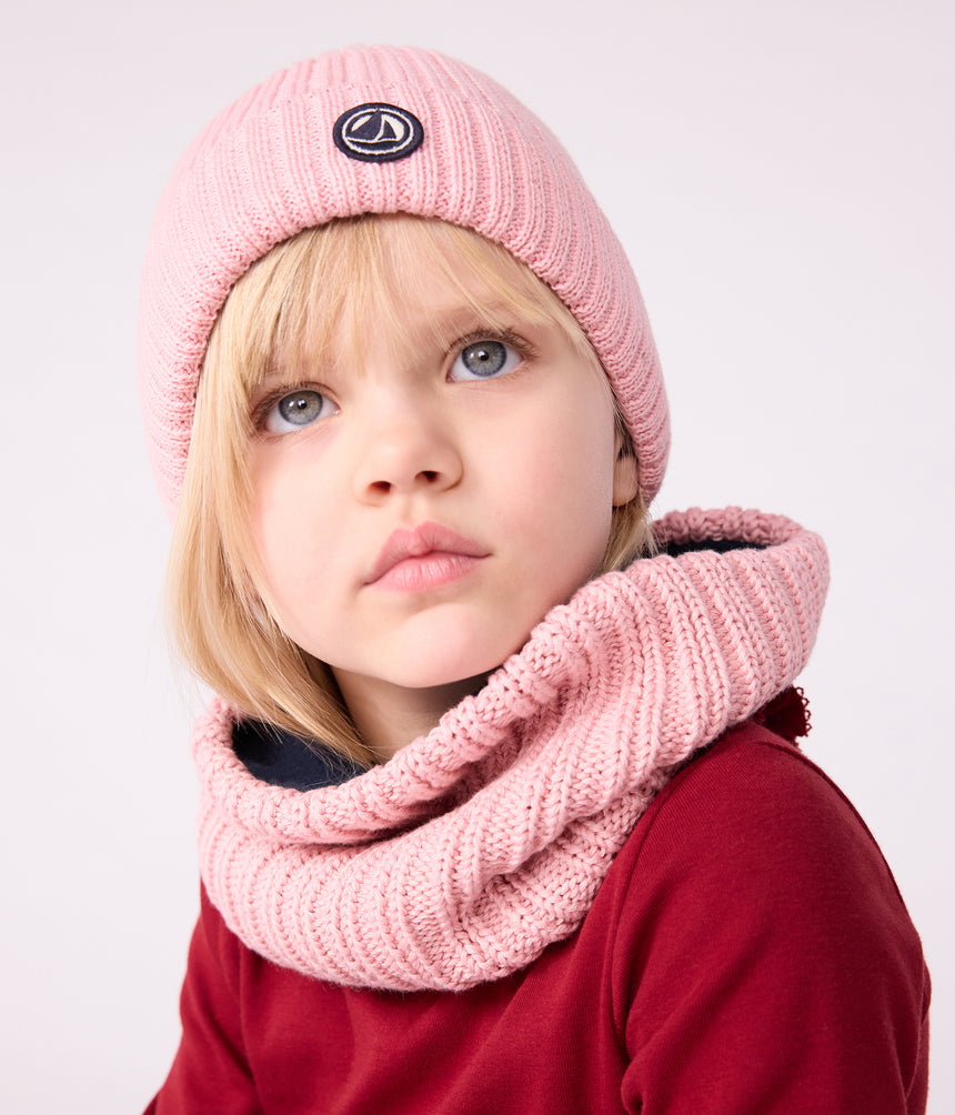 CHILDRENS KNITTED BEANIE HAT LINED IN POLAR FLEECE
