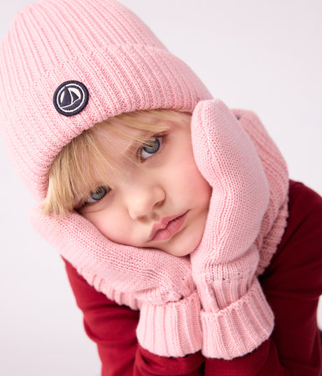 CHILDRENS KNITTED BEANIE HAT LINED IN POLAR FLEECE