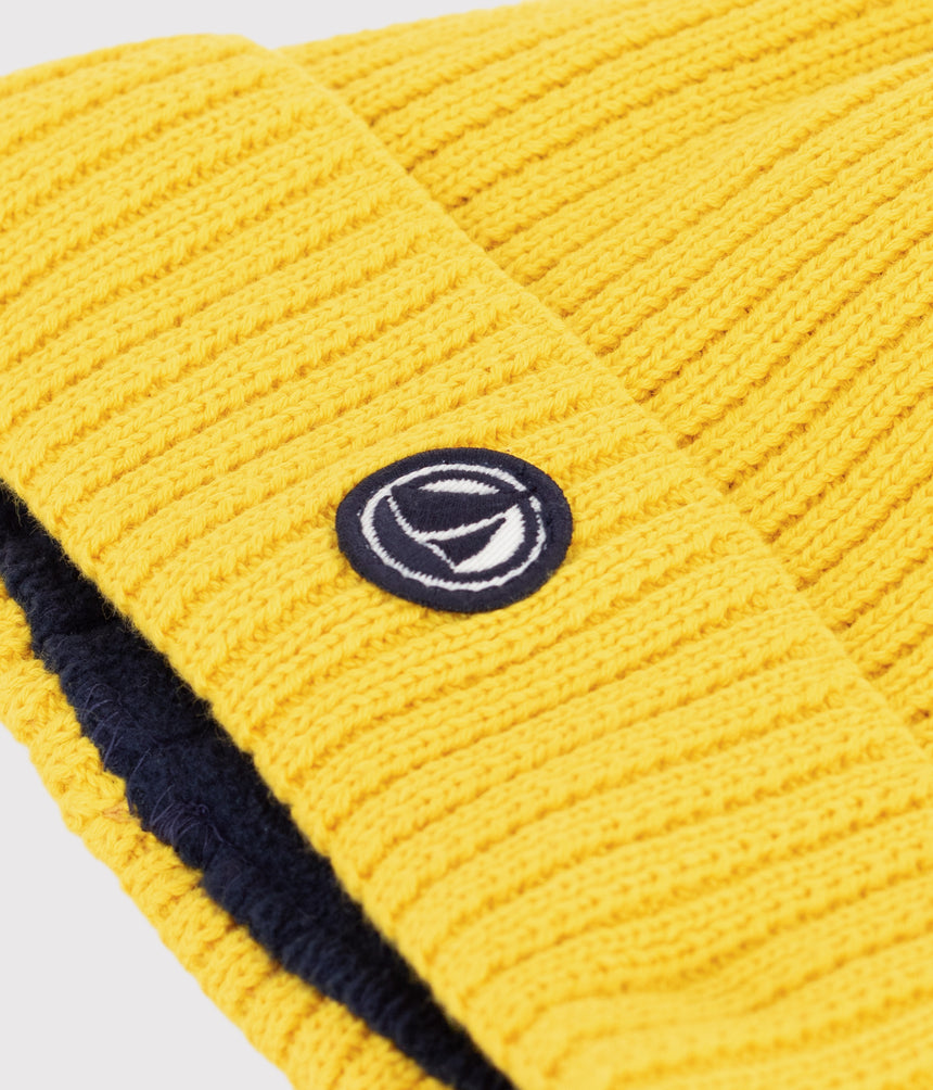 CHILDREN'S KNITTED BEANIE HAT LINED IN POLAR FLEECE