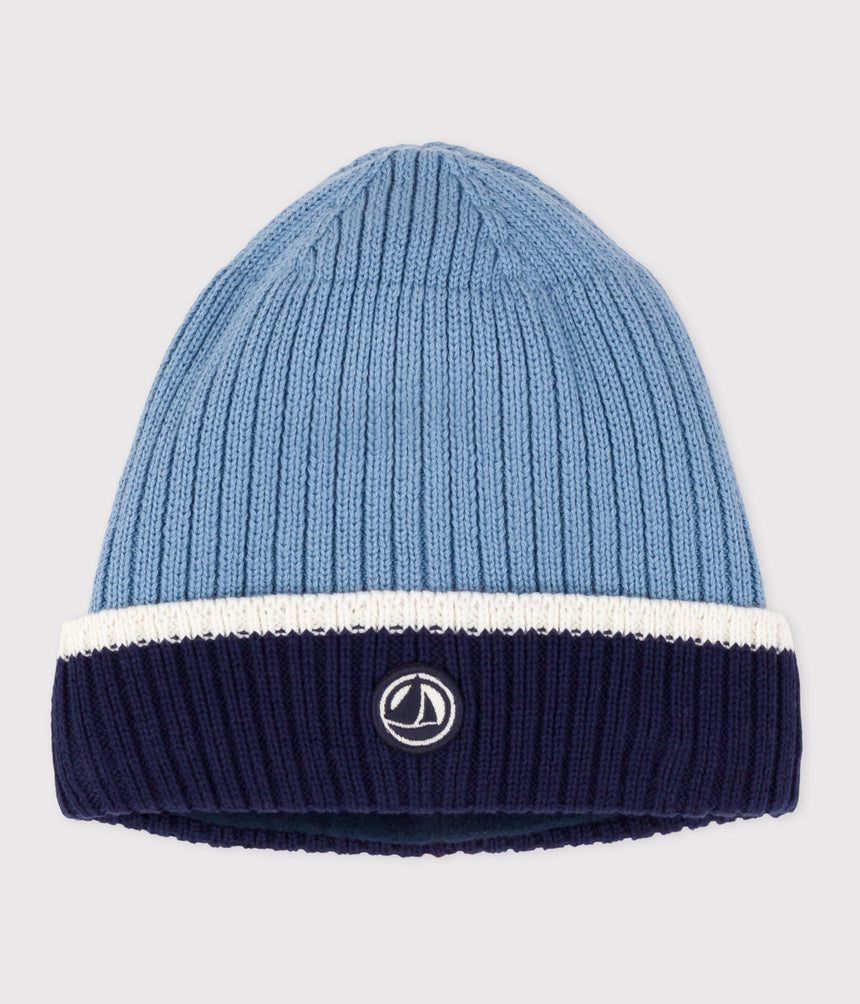 CHILDREN'S KNITTED BEANIE HAT LINED IN POLAR FLEECE