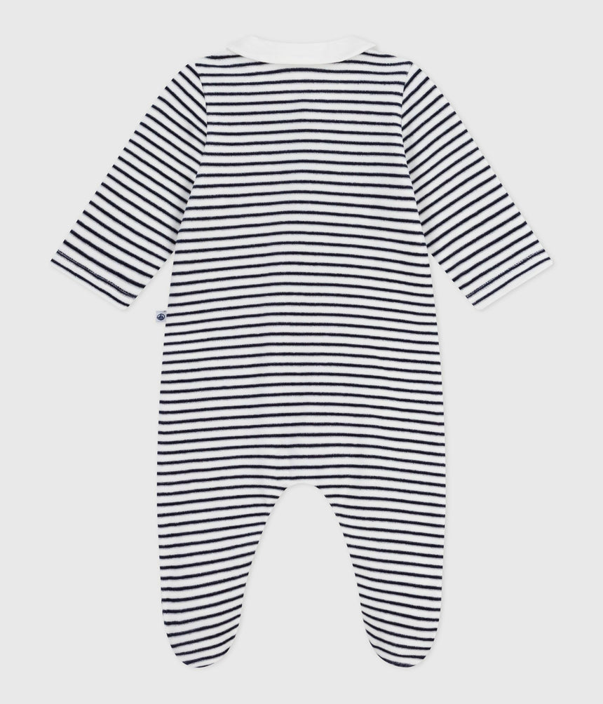 UNISEX BABY VELOUR WITH STRIPED PRINT COLLAR