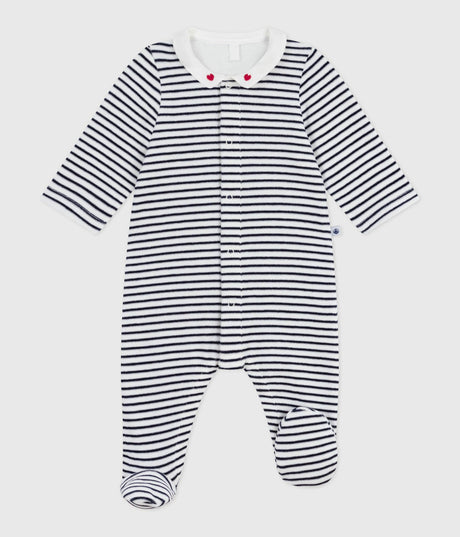 UNISEX BABY VELOUR WITH STRIPED PRINT COLLAR