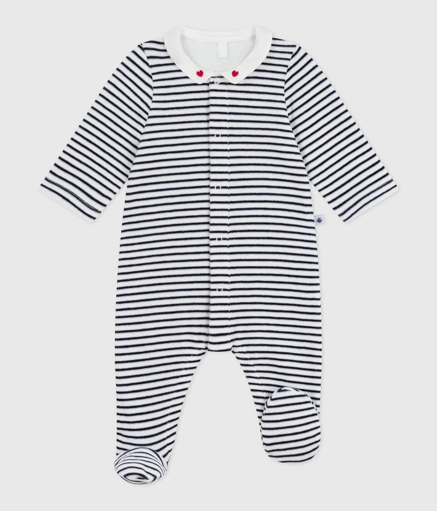 UNISEX BABY VELOUR WITH STRIPED PRINT COLLAR