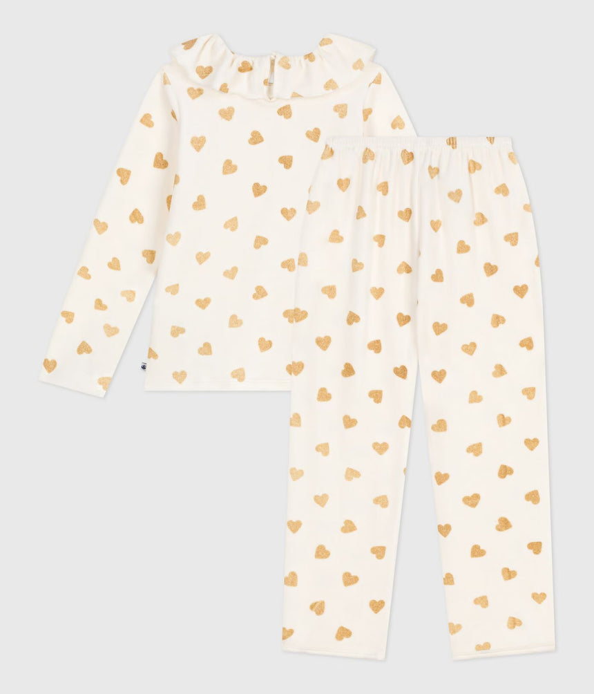 CHILDREN'S VELOUR PYJAMAS WITH A GOLD GLITTER HEART PRINT