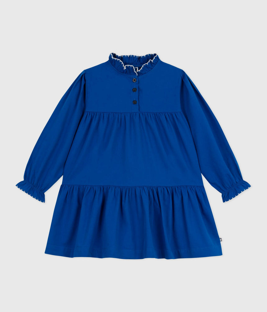 CHILDRENS LONG-SLEEVED PLAIN COTTON DRESS