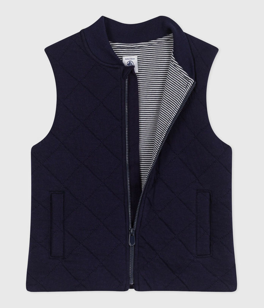 UNISEX SLEEVELESS CARDIGAN FOR CHILDREN IN SOLID, THICK COTTON
