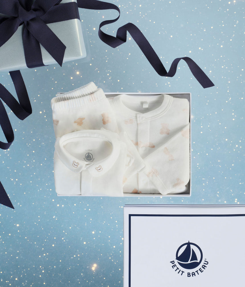 BABIES' TEDDY BEAR PRINT COTTON 3-PIECE GIFT SET