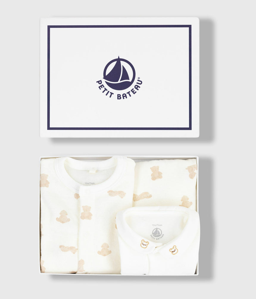 BABIES' TEDDY BEAR PRINT COTTON 3-PIECE GIFT SET