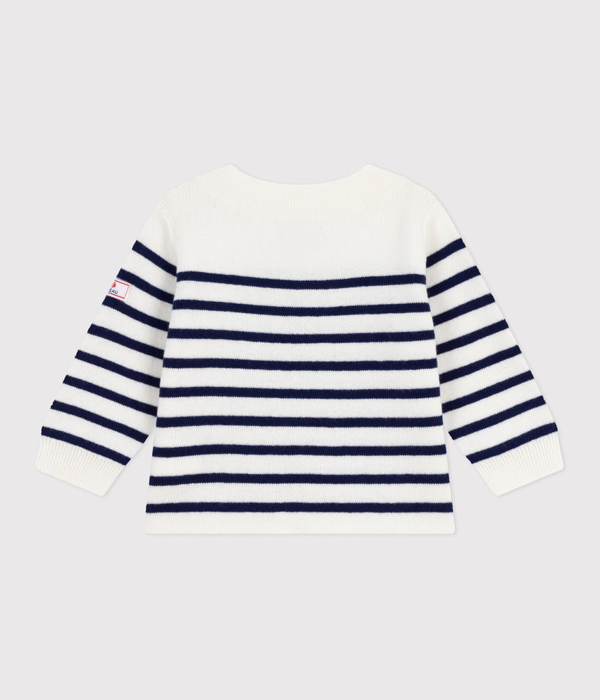 BABIES' STRIPY WOOL AND COTTON SAILOR-STYLE JUMPER