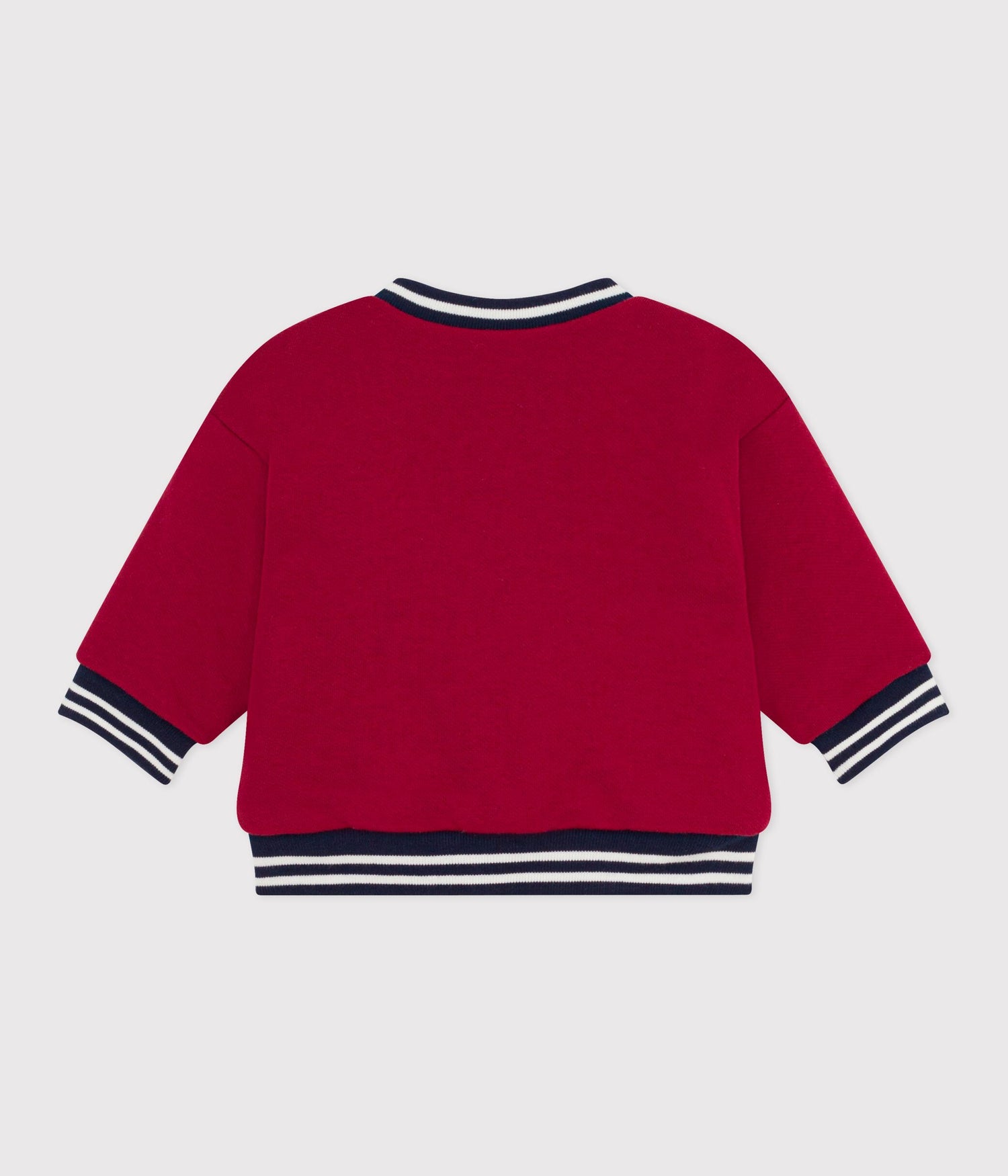 BABIES' VARSITY STYLE JACKET IN PLAIN COTTON AND SHERPA BABIES' VARSITY STYLE JACKET IN PLAIN COTTON AND SHERPA