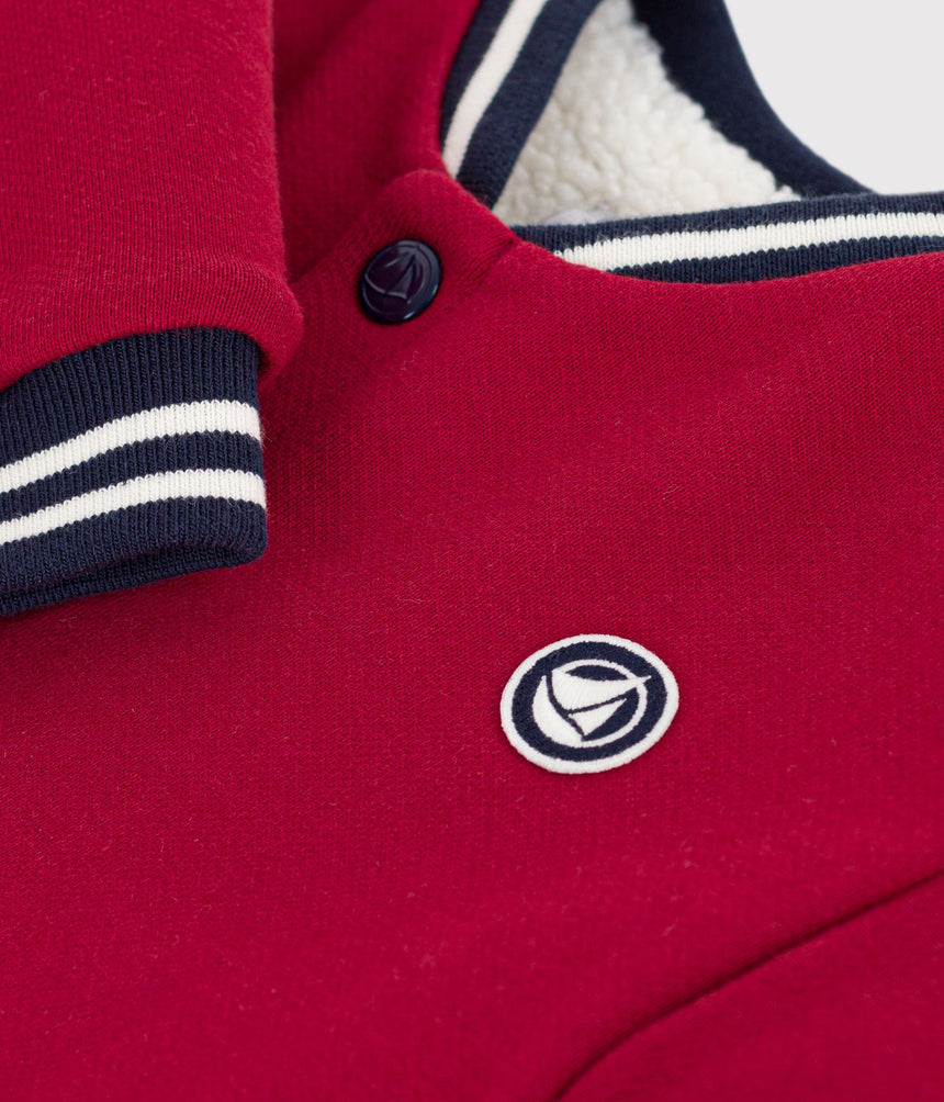 BABIES' VARSITY STYLE JACKET IN PLAIN COTTON AND SHERPA