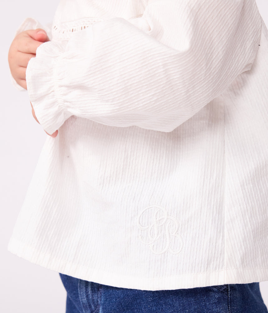 BABIES LONG-SLEEVED COTTON POPLIN BLOUSE WITH A COLLAR AND EMMBROIDERY