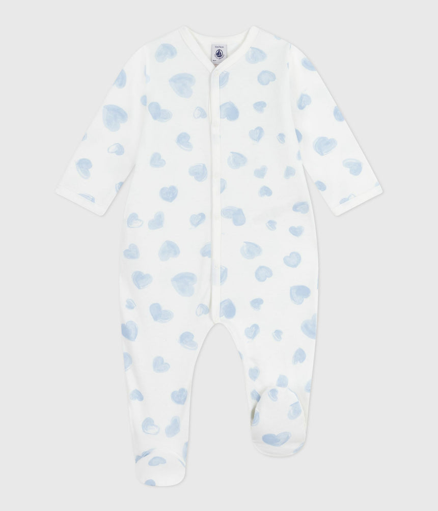 BABIES' BRUSHED FLEECE HEART-PRINT PYJAMAS WITH A COLLAR