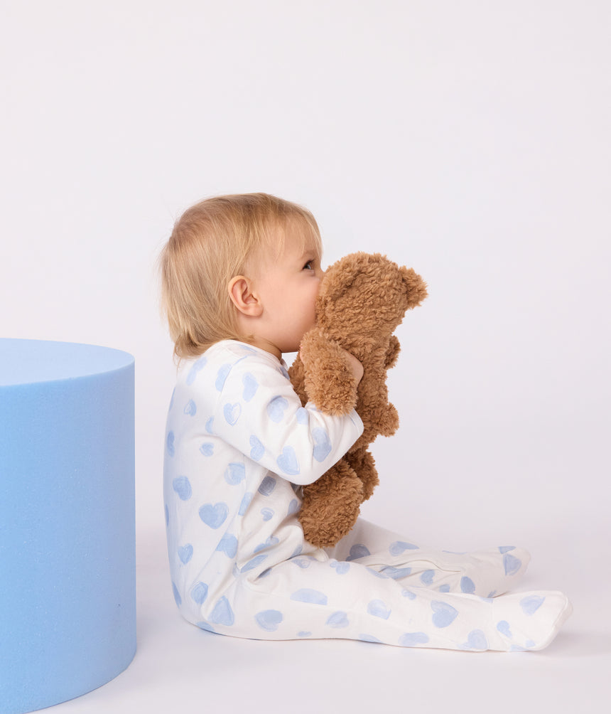 BABIES' BRUSHED FLEECE HEART-PRINT PYJAMAS WITH A COLLAR