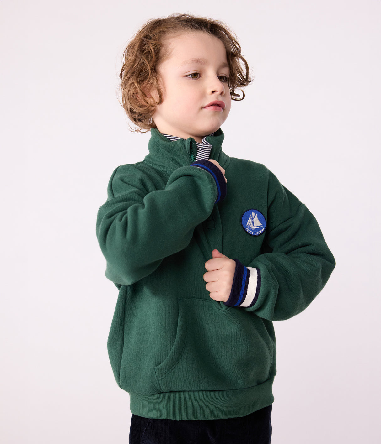 CHILDREN'S PLAIN SHAWL COLLARED COTTON SWEATSHIRT