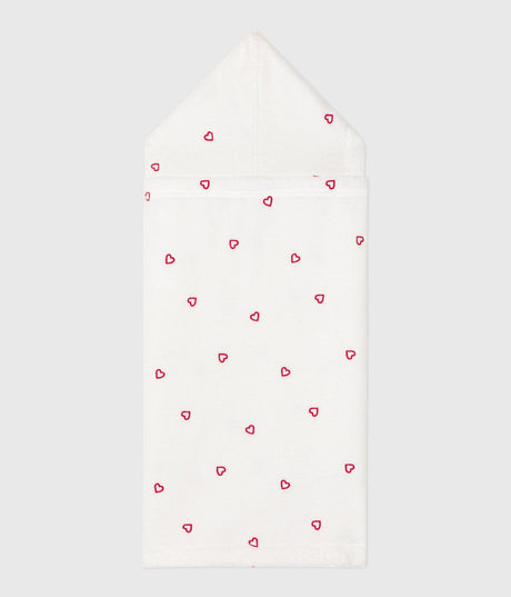 BABY BATH CAPE WITH EMBROIDERED HEARTS IN TERRY
