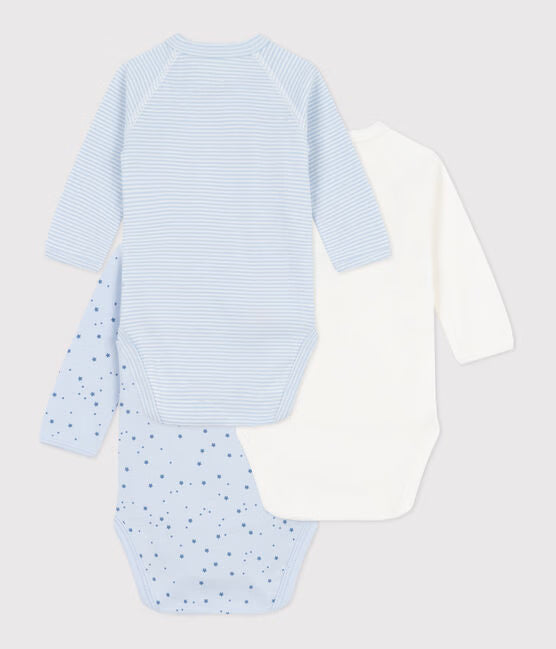 PACK OF BABIES LONG-SLEEVED PRINTED COTTON WRAP OVER BODIES