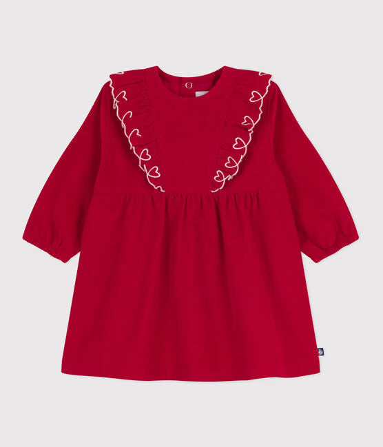 BABIES' LONG-SLEEVED PLAIN CORDUROY DRESS BABIES' LONG-SLEEVED PLAIN CORDUROY DRESS