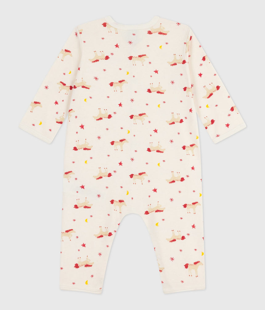 BABIES HORSE-PRINT COTTON FOOTLEES PYJAMA SUIT