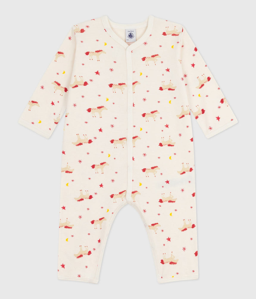 BABIES HORSE-PRINT COTTON FOOTLEES PYJAMA SUIT