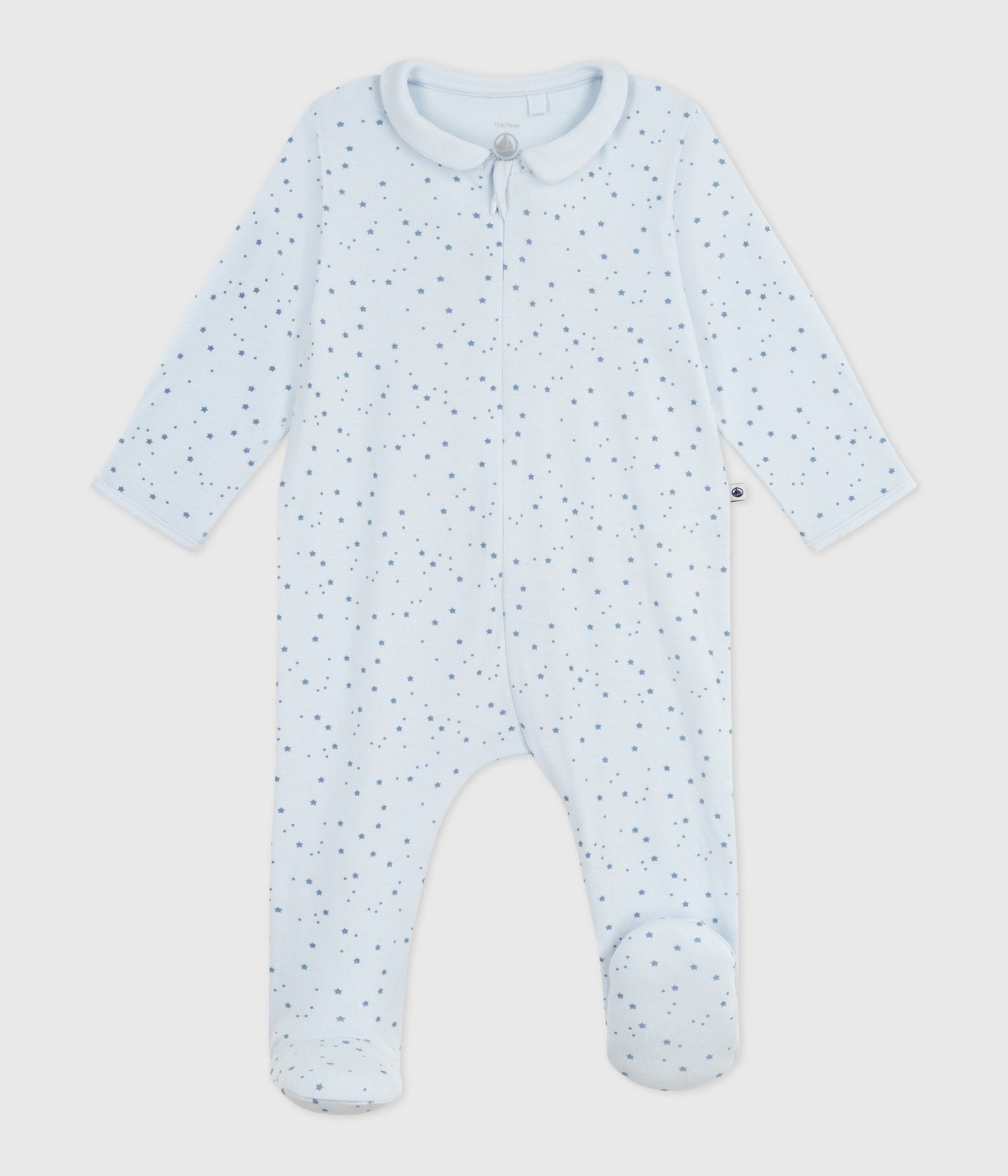 BABIES STAR PRINTED COTTON PYJAMA SUIT WITH A COLLAR BABIES STAR PRINTED COTTON PYJAMA SUIT WITH A COLLAR
