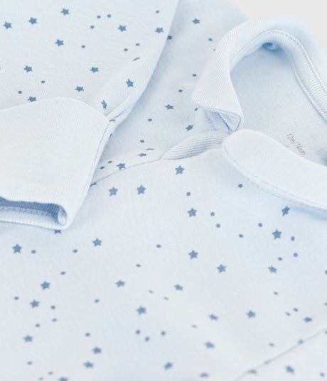 BABIES STAR PRINTED COTTON PYJAMA SUIT WITH A COLLAR
