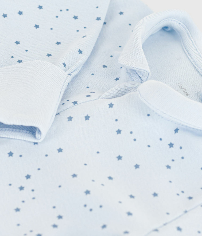 BABIES STAR PRINTED COTTON PYJAMA SUIT WITH A COLLAR