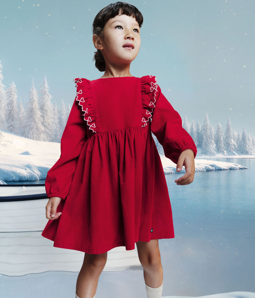 CHILDREN'S LONG-SLEEVED PLAIN CORDUROY DRESS