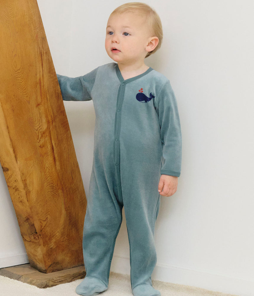 BABIES PLAIN VELOUR PYJAMA SUIT