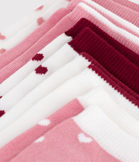 CHILDRENS PLAIN AND HEART-PRINT COTTON SOCKS-5-PACK