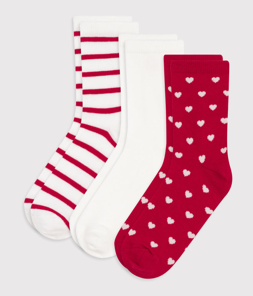 CHILDRENS HEART-PRINT COTTON SOCKS -3-PACK