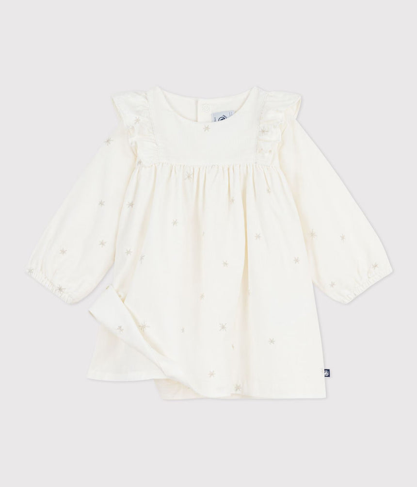 BABIES' LONG-SLEEVED EMBROIDERED CORDUROY DRESS