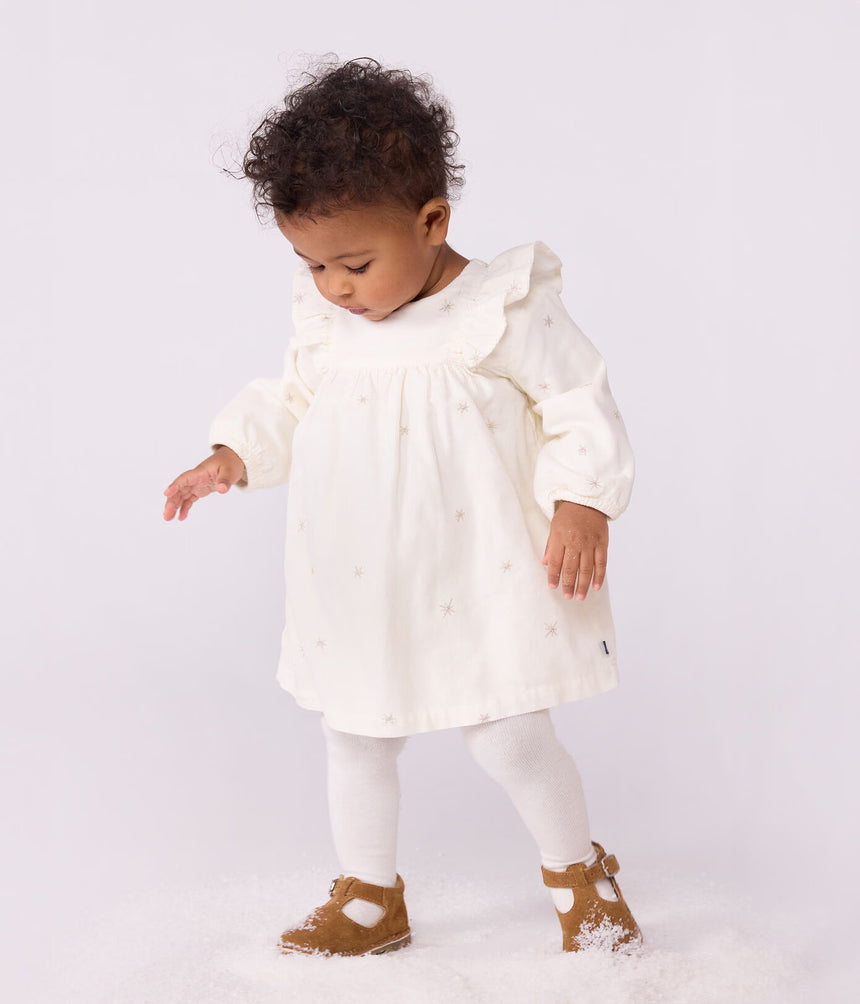 BABIES' LONG-SLEEVED EMBROIDERED CORDUROY DRESS