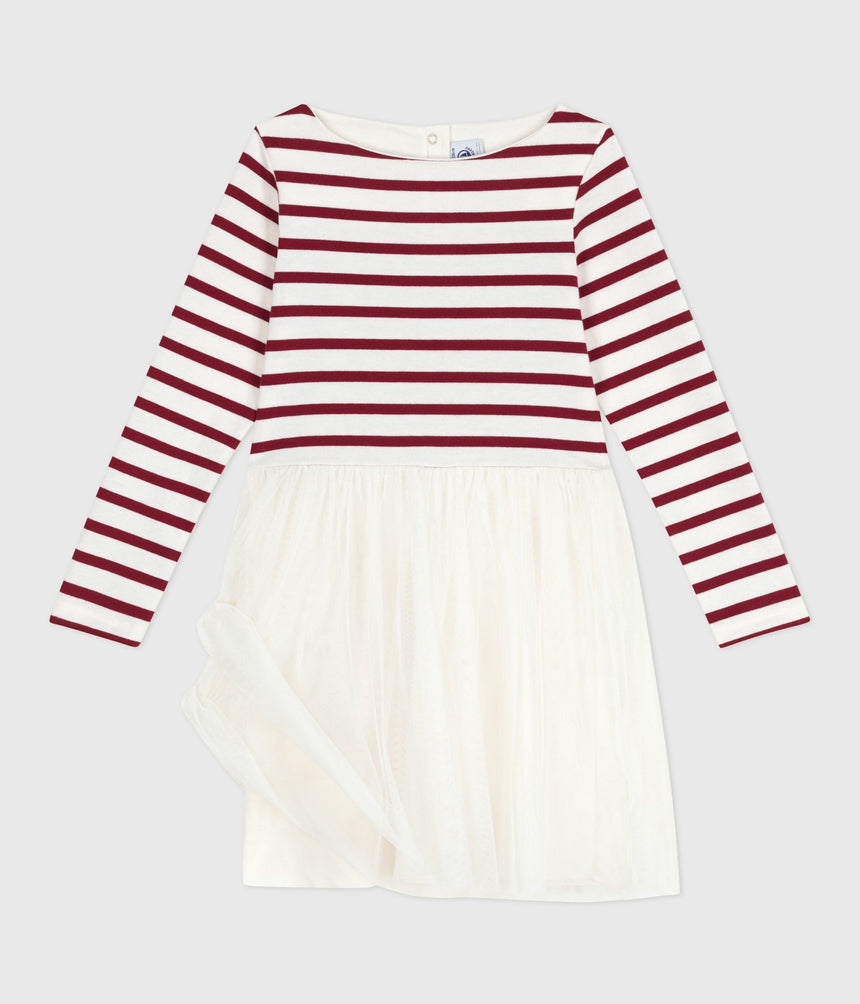 CHILDREN'S LONG-SLEEVED DRESS IN COTTON AND TULLE