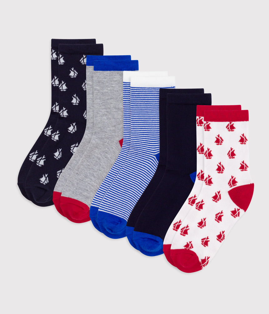 CHILDRENS COTTON SOCKS PRINTED WITH BOATS-5-PACK