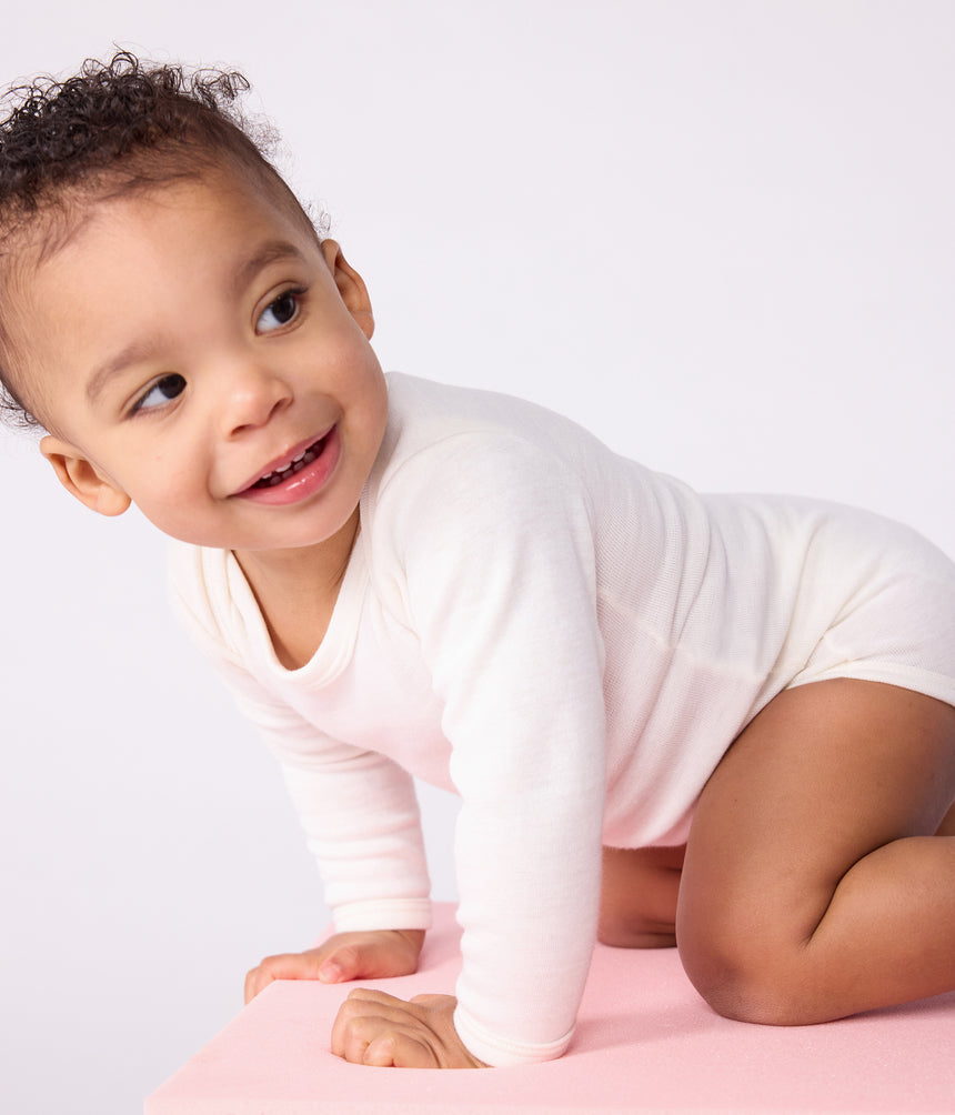 BABIES' LONG-SLEEVED BODY IN WOOL AND COTTON