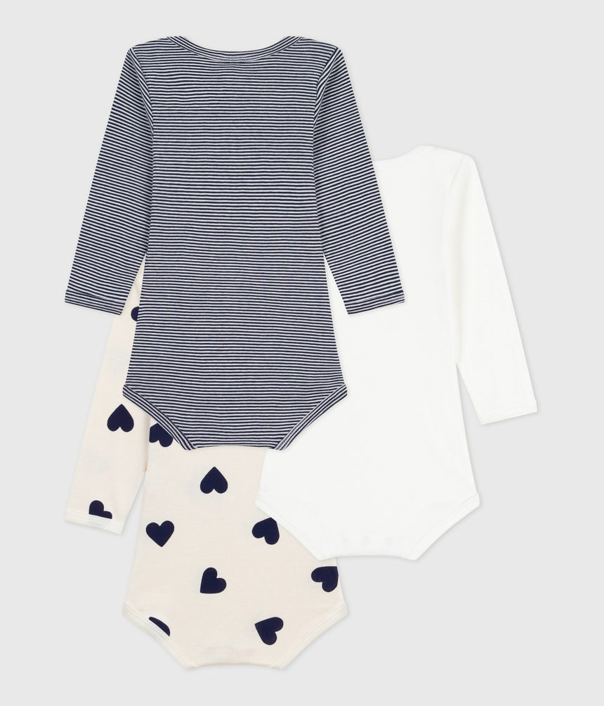 PACK OF LONG-SLEEVED HEART-PRINT COTTON BODIES FOR BABIES