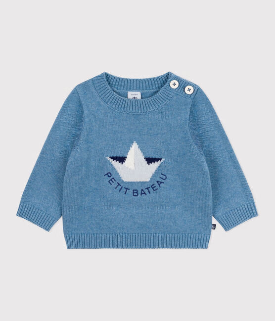 BABIES' BOAT MOTIF WOOL AND COTTON JUMPER