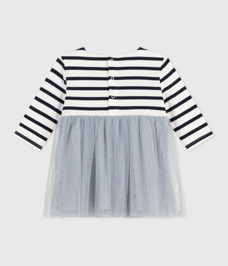 BABIES' LONG-SLEEVED DRESS IN TWO MATERIALS
