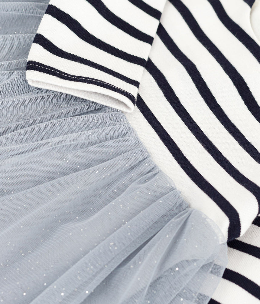 BABIES' LONG-SLEEVED DRESS IN TWO MATERIALS