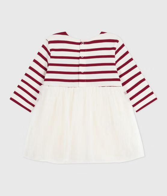 BABIES' LONG-SLEEVED DRESS IN TWO MATERIALS BABIES' LONG-SLEEVED DRESS IN TWO MATERIALS