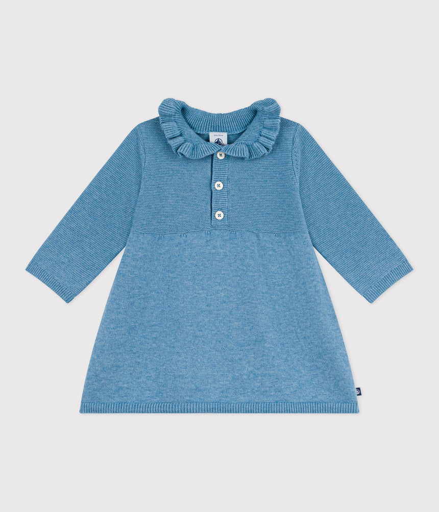 BABIES' PLAIN COTTON AND WOOL DRESS