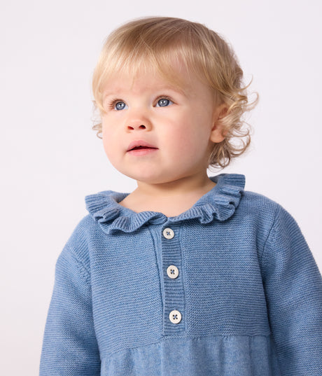 BABIES' PLAIN COTTON AND WOOL DRESS