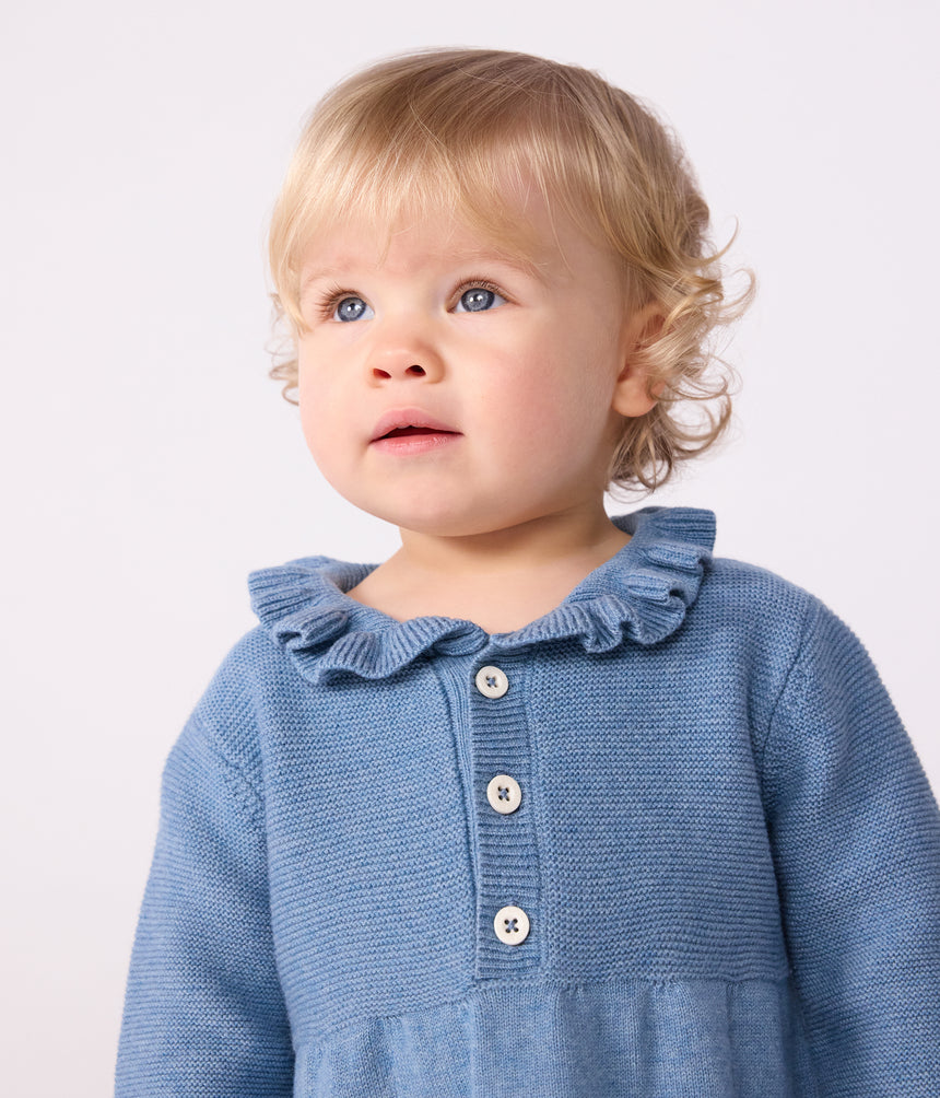 BABIES' PLAIN COTTON AND WOOL DRESS