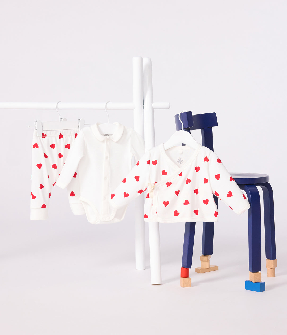 BABIES THREE PIECE HEART PRINT COTTON WRAP OVER TOP SET