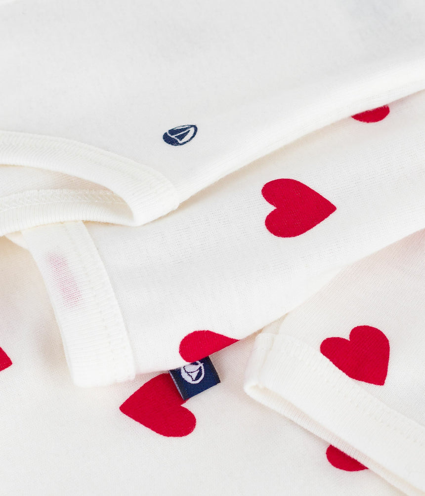 BABIES THREE PIECE HEART PRINT COTTON WRAP OVER TOP SET