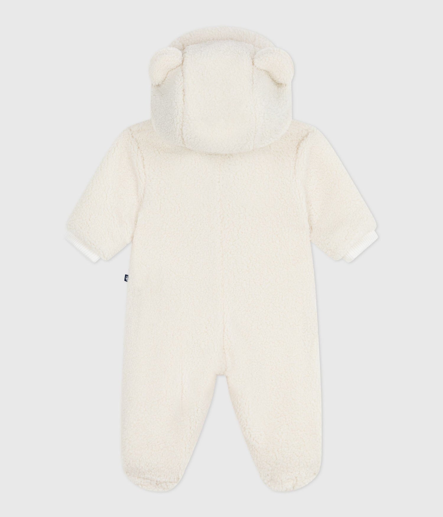 BABIES SHERPA SNOWSUIT WITH EARS AND PINSTIPED LINING BABIES SHERPA SNOWSUIT WITH EARS AND PINSTIPED LINING
