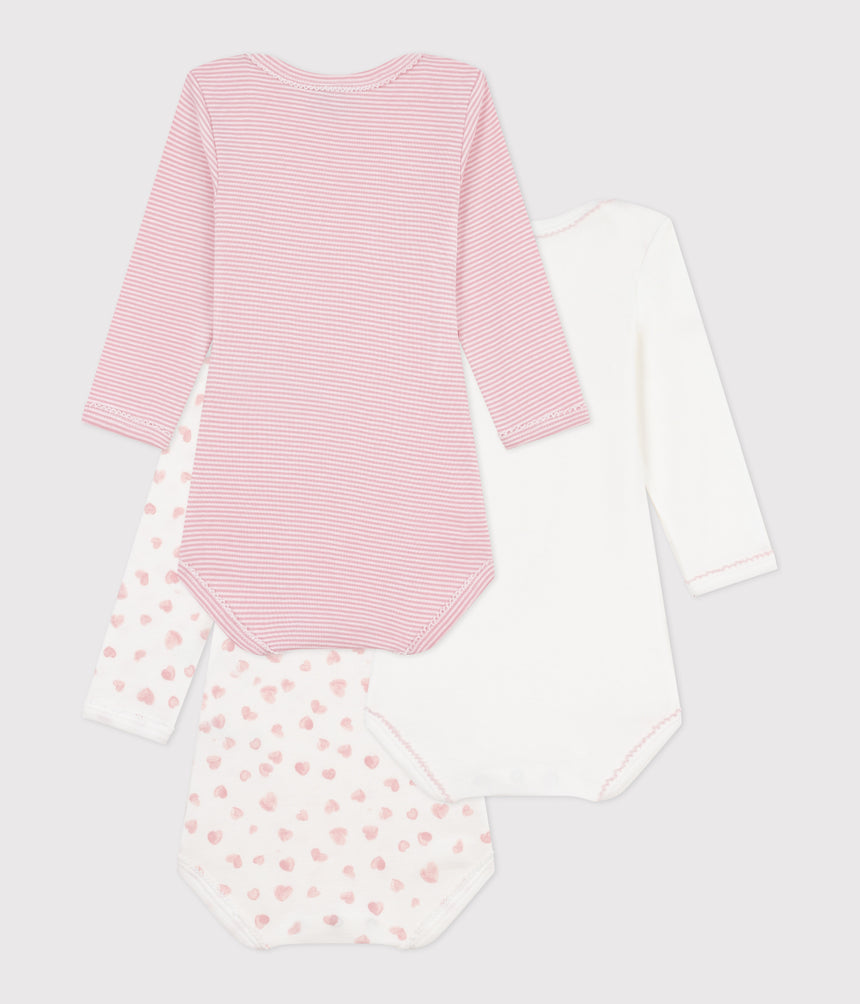 PACK OF LONG-SLEEVED HEART-PRINT COTTON BODIES FOR BABIES