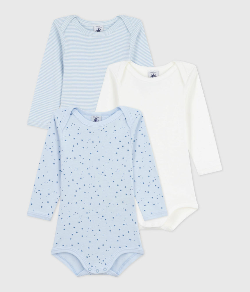 PACK OF BABIES LONG-SLEEVED STAR-PRINT COTTON BODIES