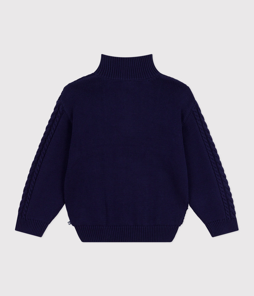 CHILDRENS PLAIN COTTON SHAWL-NECK JUMPER